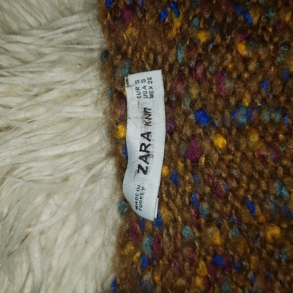 Zara women' Knit Women's Chunky Sweater Long Sleeve V-Neck Brown Speckled Size S - Picture 7 of 12